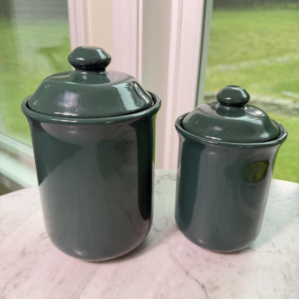 VTG 80s Preferred Stock Forest Green Ceramic Canister Set of 2 Stoneware China